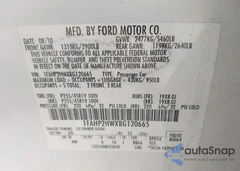 2011 Ford Taurus Sel z USA, uszkodzony, nr VIN 1FAHP2HWXBG120665